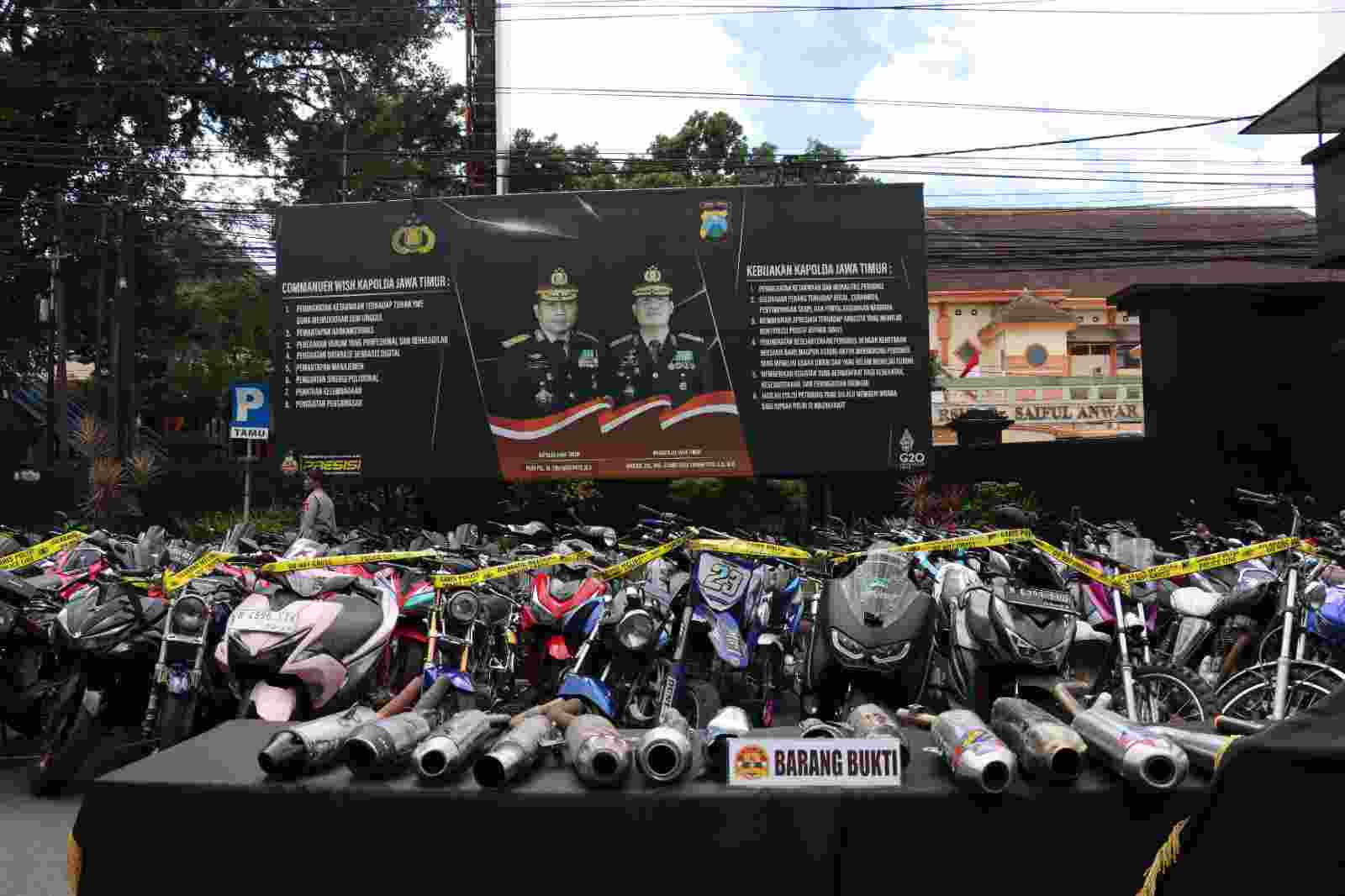 Polisi Berhasil Amankan 164 Ranmor Berknalpot Brong, 25 Diantaranya Terlibat Balap Liar di Kota Malang